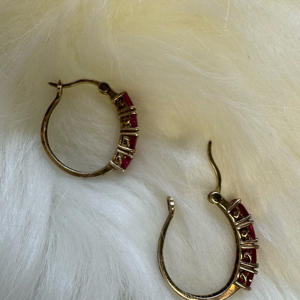 925 Silver Goldtone Lab Created Ruby Earrings - image 4
